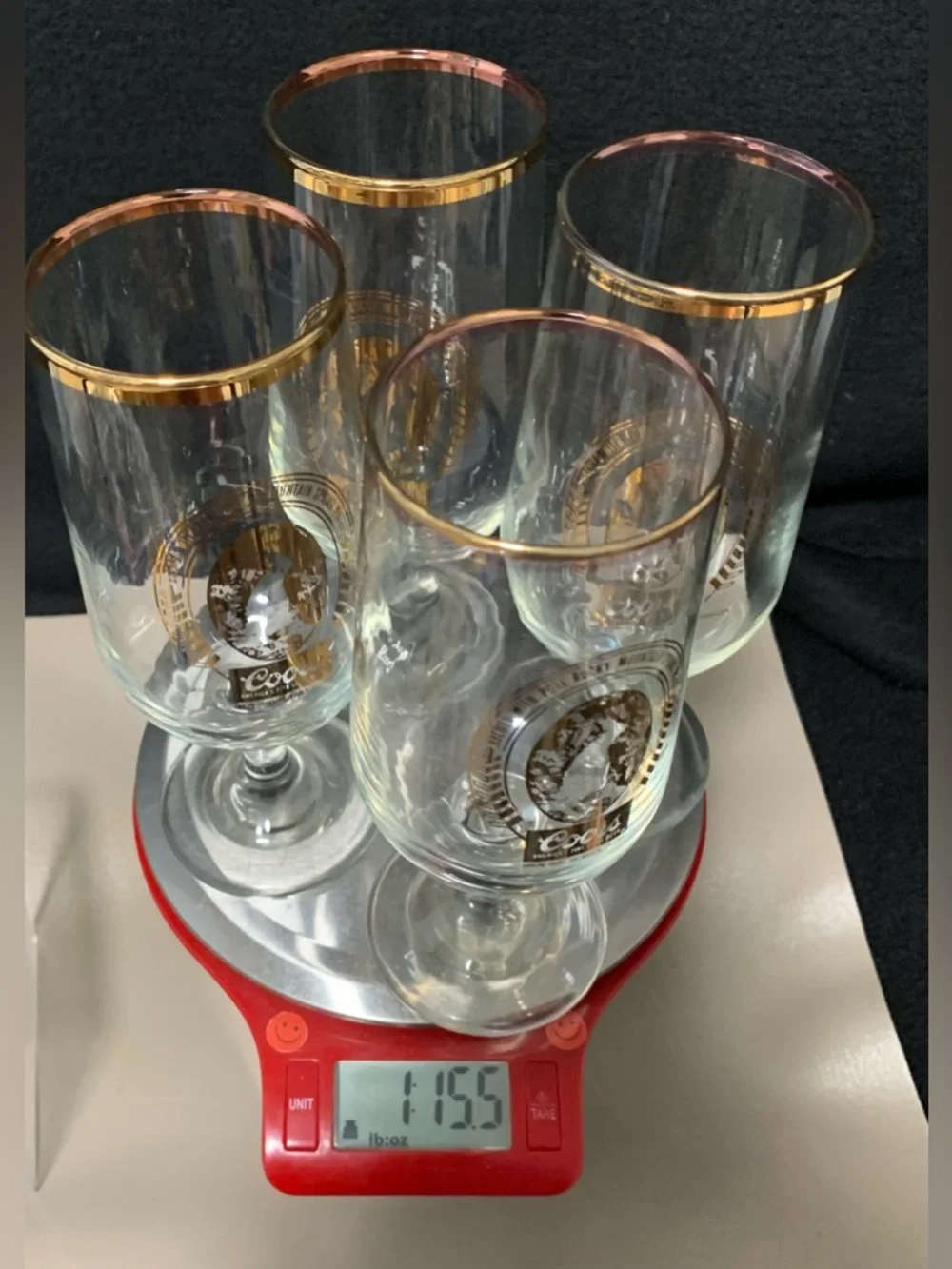 🔍 Vintage Coors Gold-Rim Beer Glasses – Set of 4